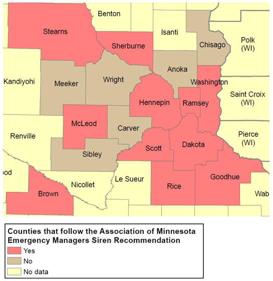 Map of counties in Minnesota with Siren Policies