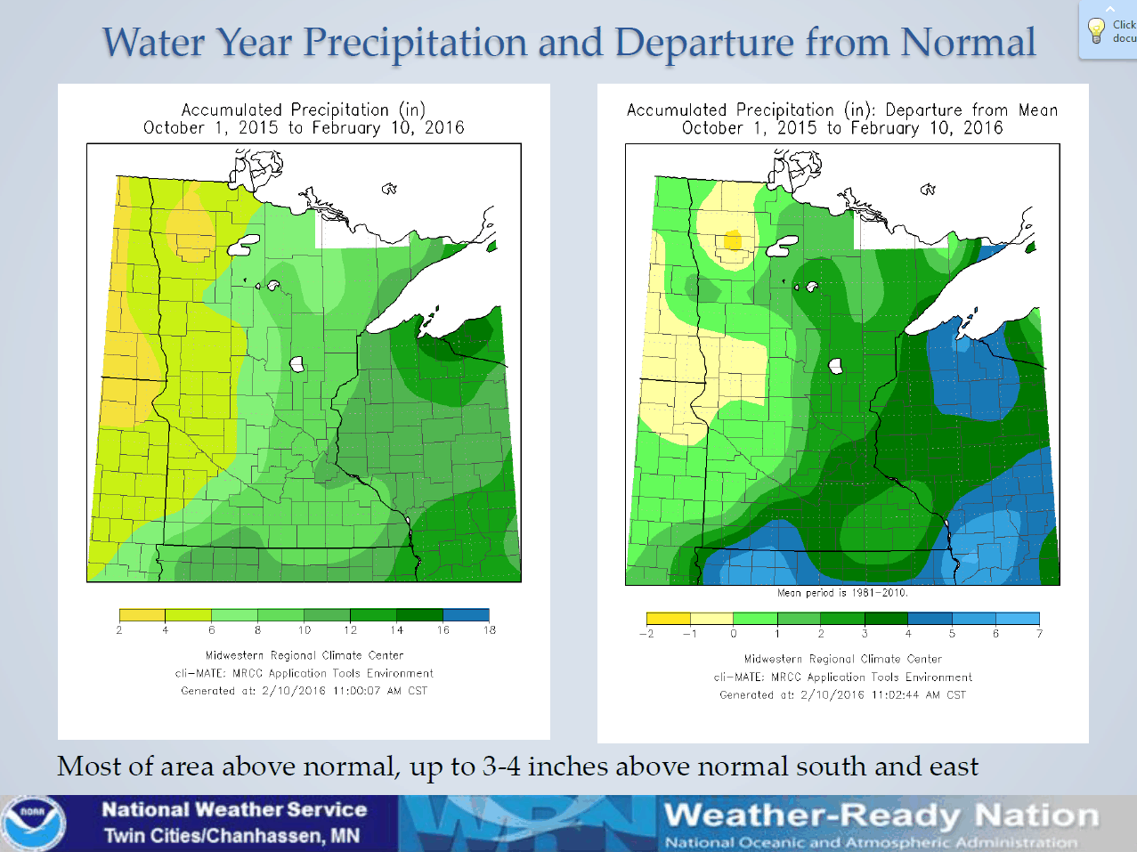 water year precipitation and departure from normal