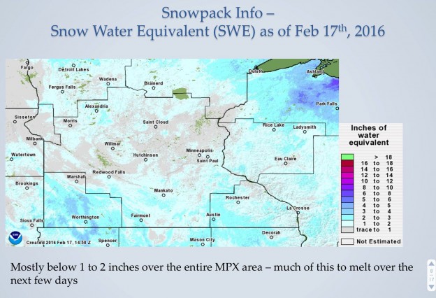 snowpack info as of february 17, 2016